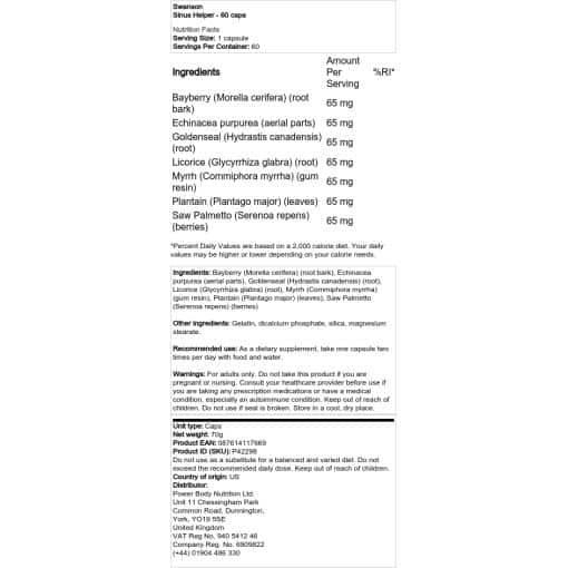 Swanson - Sinushilfe - 60 Kapseln – Bild 2