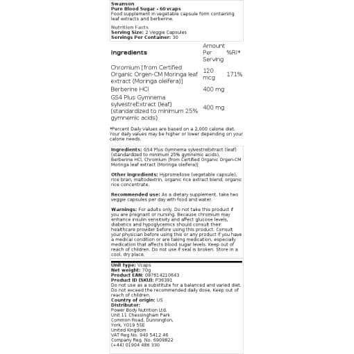 Swanson - Reiner Blutzucker - 60 vegane Kapseln – Bild 2