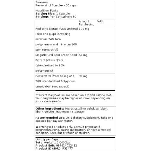 Swanson - Resveratrol-Komplex - 60 Kapseln – Bild 2