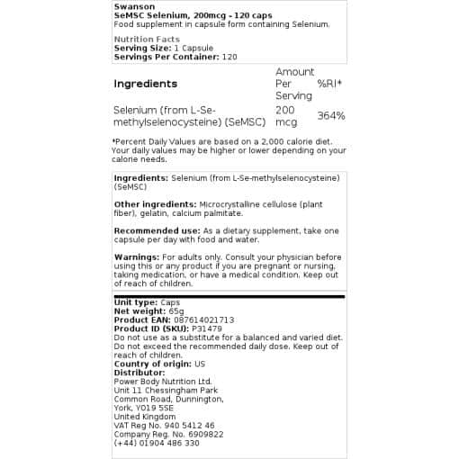 Swanson - SeMSC Selen, 200 mcg - 120 Kapseln – Bild 2