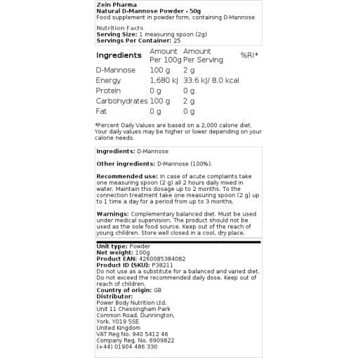 Zein Pharma - Natürliches D-Mannose Pulver - 200g – Bild 2
