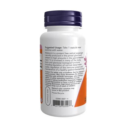 NOW Foods - Melatonin 10 mg extra stark, 100 vegane Kapseln – Bild 2