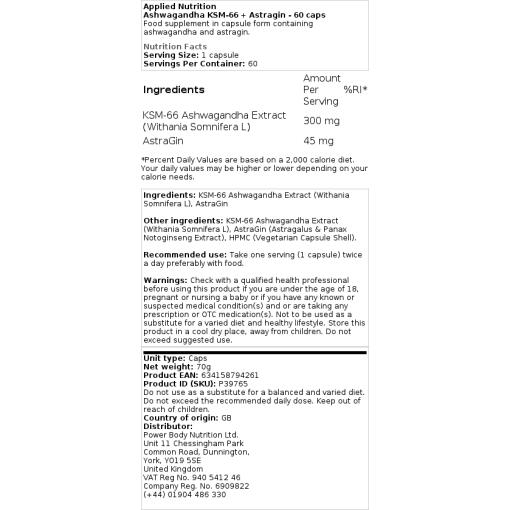 Applied Nutrition - Ashwagandha KSM-66 - 60 Kapseln – Bild 2