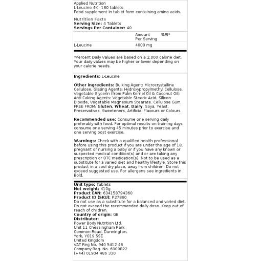 Applied Nutrition - L-Leucin 4K - 160 Tabletten – Bild 2