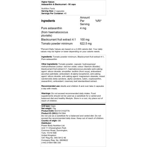 Higher Nature - Astaxanthin & Schwarze Johannisbeere - 90 Kapseln – Bild 2