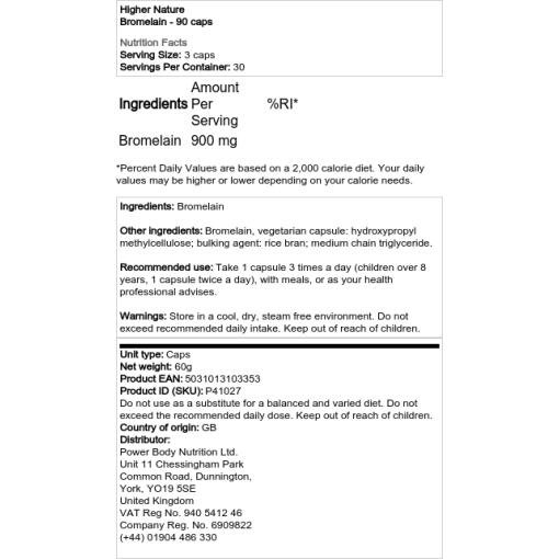 Higher Nature - Bromelain - 90 Kapseln – Bild 2