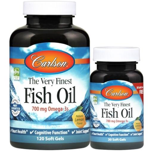 Carlson Labs - Feinstes Fischöl - 700 mg Omega-3, natürliches Zitronenaroma - 120 + 30 Weichkapseln