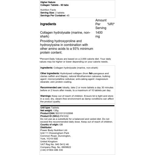 Higher Nature - Kollagen-Tabletten - 90 Stück – Bild 2