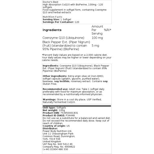 Doctor's Best - Hochabsorbierendes CoQ10 mit BioPerine, 600mg - 60 Kapseln – Bild 2