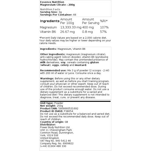 Essence Nutrition - 200g Magnesiumcitrat – Bild 2