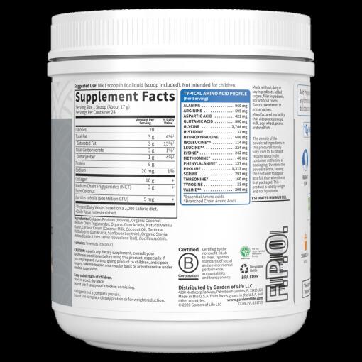 Garden of Life - Grasgefüttertes Kollagen mit Kokosnuss-MCT und Vanille, Pulver, 14,39 oz (408 g) – Bild 3