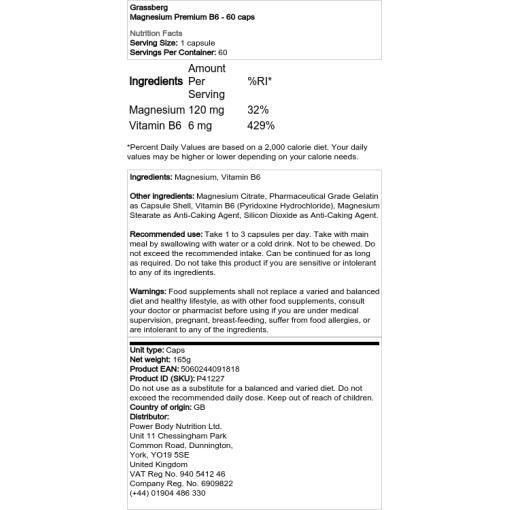 Grassberg - Premium Magnesium B6 - 60 Kapseln – Bild 2