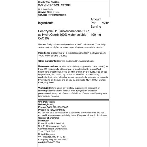 Health Thru Nutrition - H2Q Coenzym Q10, 100 mg - 60 Kapseln – Bild 2