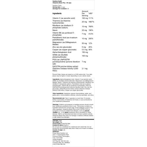 Seeking Health - Histamin Block Plus - 60 Kapseln – Bild 2