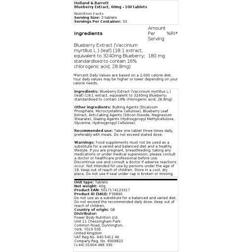 Holland & Barrett - Blaubeerextrakt, 60 mg - 100 Tabletten – Bild 2