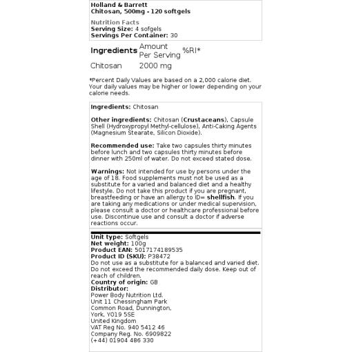 Holland & Barrett - Chitosan, 500 mg - 120 Weichkapseln – Bild 2