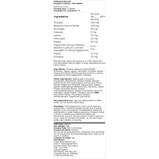 Holland & Barrett - Enzymformel - 100 Tabletten – Bild 2