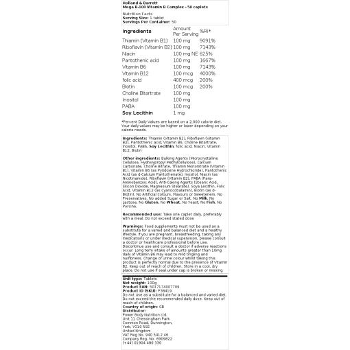 Holland & Barrett - Mega B-100 Vitamin-B-Komplex - 50 Kapseln – Bild 2