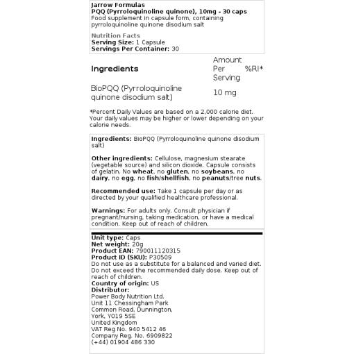 Jarrow Formulas - PQQ (Pyrrolochinolinchinon), 10 mg - 30 Kapseln – Bild 2