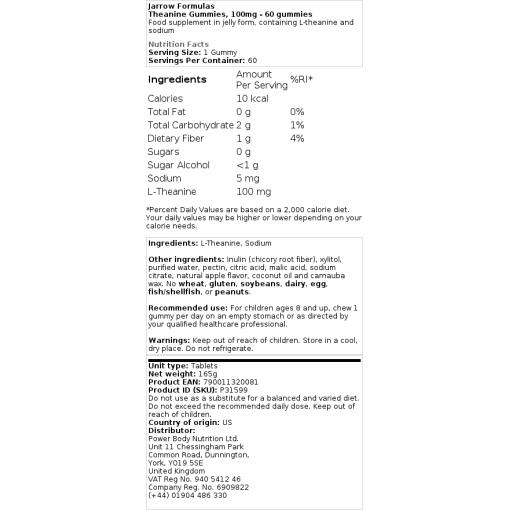 Jarrow Formulas - Theanin Gummis, 100mg - 60 Stück – Bild 2