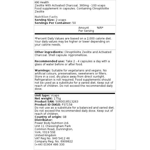 KIKI Health - Zeolith mit Aktivkohle, 360mg - 100 Kapseln – Bild 2