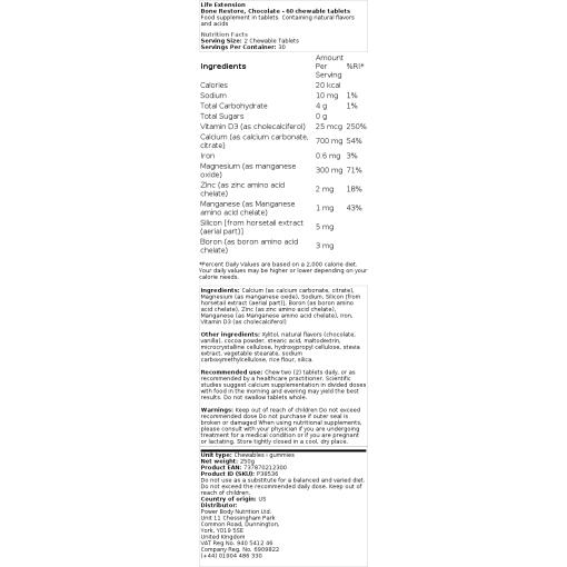 Life Extension - Knochenstärkung, Schokoladengeschmack - 60 Kautabletten – Bild 2
