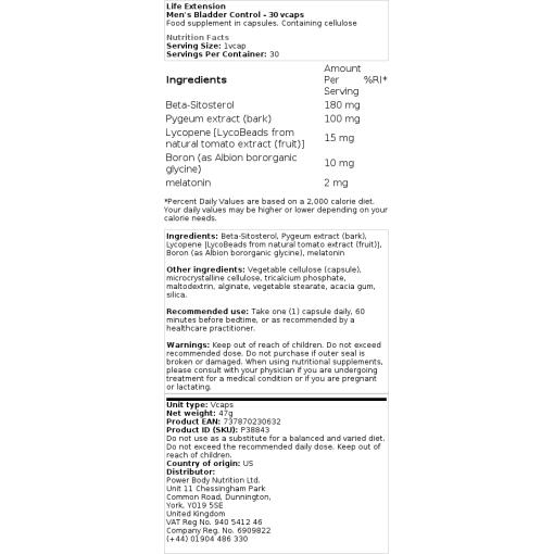 Life Extension - Blasenkontrolle für Männer - 30 Kapseln – Bild 2