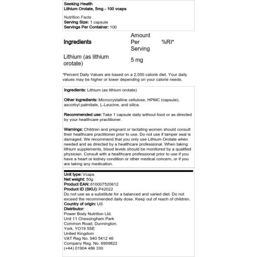 Seeking Health - Lithiumorotat, 5 mg - 100 Kapseln – Bild 2
