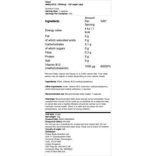 Osavi - Methyl-B12, 500 mcg - 60 vegane Kapseln – Bild 2