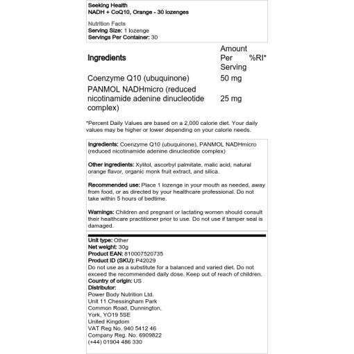 Seeking Health - NADH + CoQ10, Orange - 30 Lutschtabletten – Bild 2