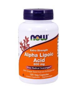 NOW Foods - Alpha-Liponsäure mit Traubenkernextrakt und Bioperine, 600 mg - 120 vegane Kapseln