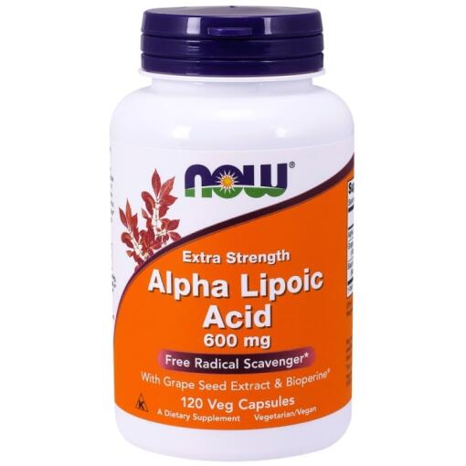 NOW Foods - Alpha-Liponsäure mit Traubenkernextrakt und Bioperine, 600 mg - 120 vegane Kapseln
