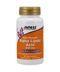 NOW Foods - Alpha-Liponsäure mit Traubenkernextrakt & Bioperin, 600 mg - 60 pflanzliche Kapseln