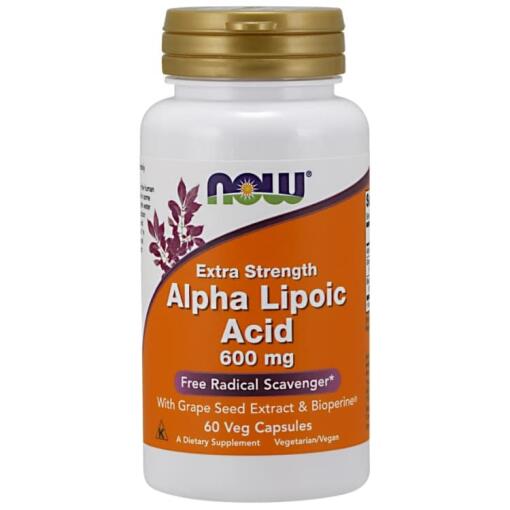 NOW Foods - Alpha-Liponsäure mit Traubenkernextrakt & Bioperin, 600 mg - 60 pflanzliche Kapseln