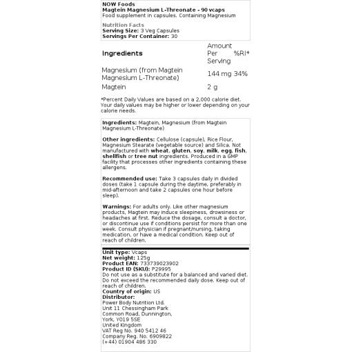 NOW Foods - Magtein Magnesium-L-Threonat - 90 vegane Kapseln – Bild 2