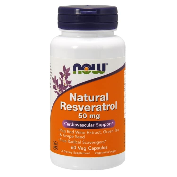 NOW Foods - Natürliches Resveratrol mit Rotweinextrakt, grünem Tee und Traubenkernextrakt, 50 mg - 60 pflanzliche Kapseln