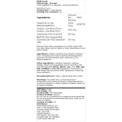 NOW Foods - PQQ Energie - 30 Kapseln – Bild 2