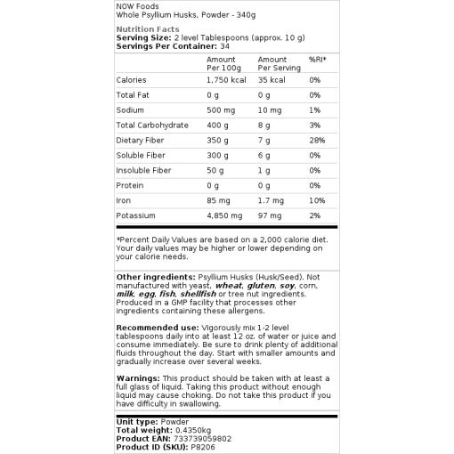 NOW Foods - Ganzes Flohsamenschalenpulver - 340 g – Bild 2