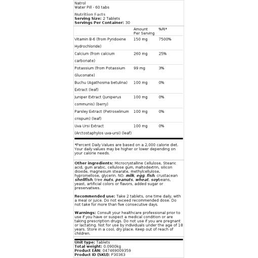 Natrol - Wasser-Pillen - 60 Tabletten – Bild 2
