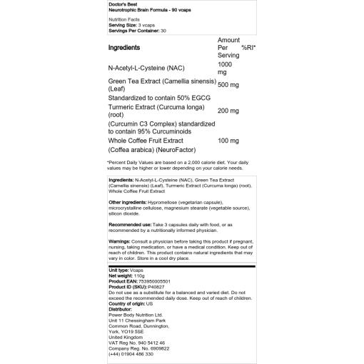 Doctor's Best - Neurotrophe Gehirnformel - 90 Kapseln – Bild 2