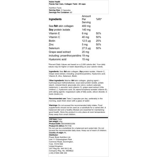Noble Health - Panda Haarpflege, Kollagen Twist - 60 Kapseln – Bild 2