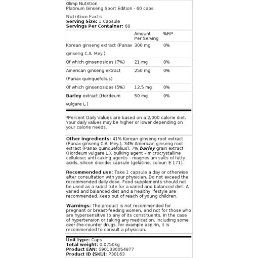 Platin Ginseng Sport Edition - 60 Kapseln – Bild 2