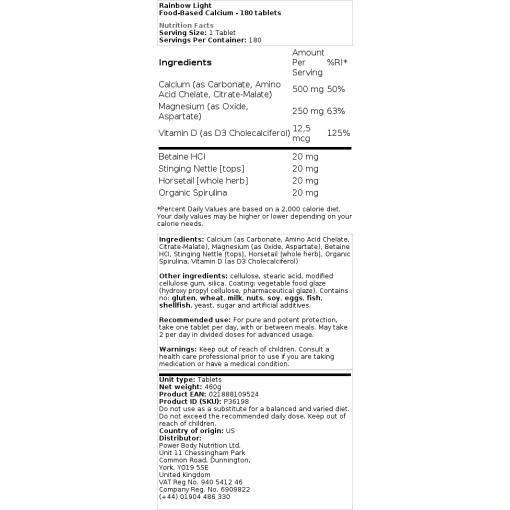 Rainbow Light - Lebensmittelbasiertes Kalzium - 180 Tabletten – Bild 2