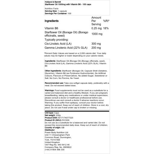 Holland & Barrett - Nachtkerzenöl 1000mg mit Vitamin B6 - 100 Kapseln – Bild 2