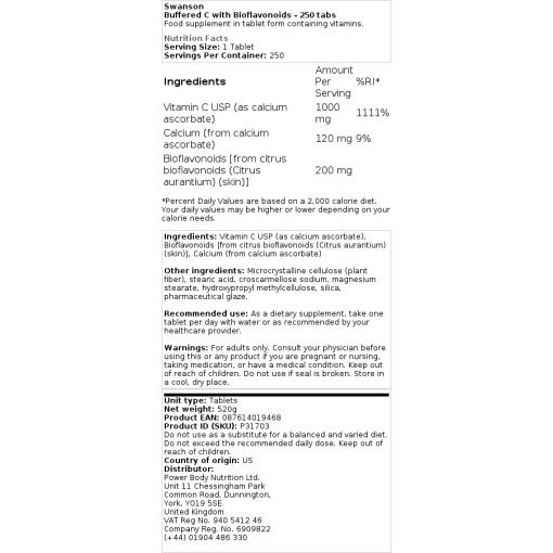 Swanson - Vitamin C mit Bioflavonoiden - 250 Tabletten – Bild 2