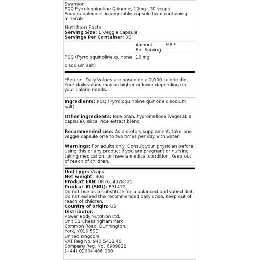 Swanson - PQQ Pyrrolochinolinchinon, 20 mg - 30 Kapseln – Bild 2