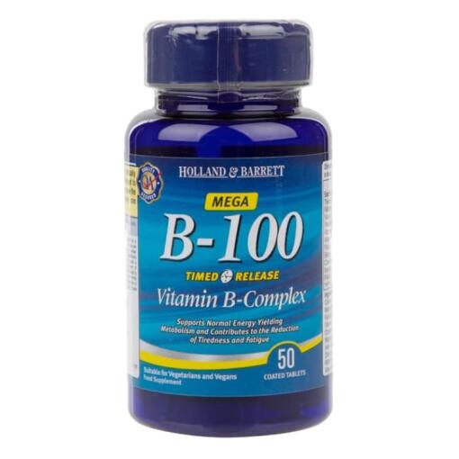 Holland & Barrett - Mega-Vitamin B-Komplex mit zeitgesteuerter Freisetzung, 100mg - 50 Tabletten