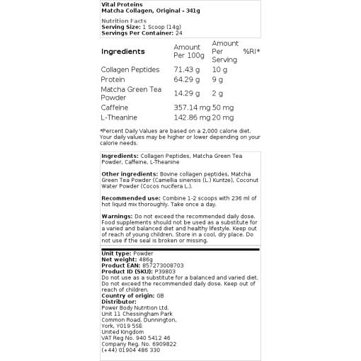 Vital Proteins - Matcha Kollagen, Original - 341g – Bild 2