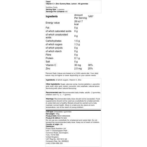 Osavi - Vitamin C + Zink Gummibärchen, Zitrone - 60 Stück – Bild 2