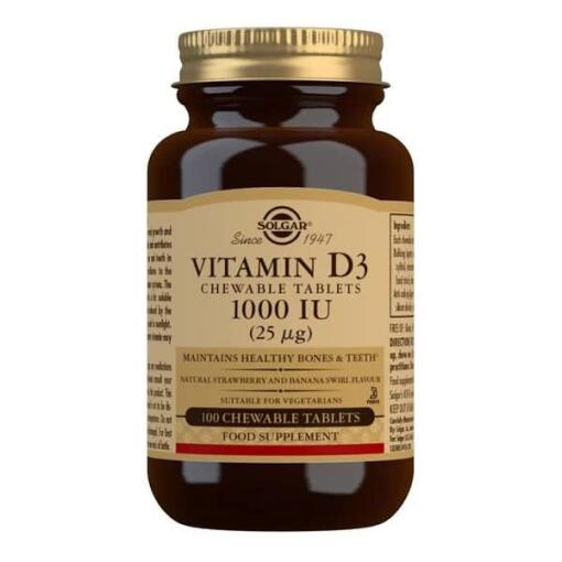 Solgar - Vitamin D3 Kautabletten, 25 mcg (Erdbeer-Bananengeschmack) - 100 Stück